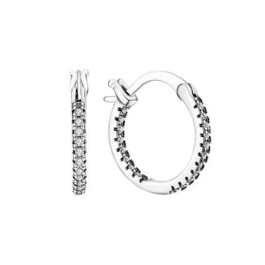 Dark Silver 14mm Huggie Hoops - Subtle Sparkle Crystal Earrings