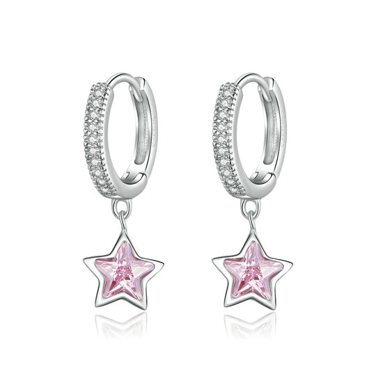 Children's Girls Pink Star Earrings, made from sterling silver.
