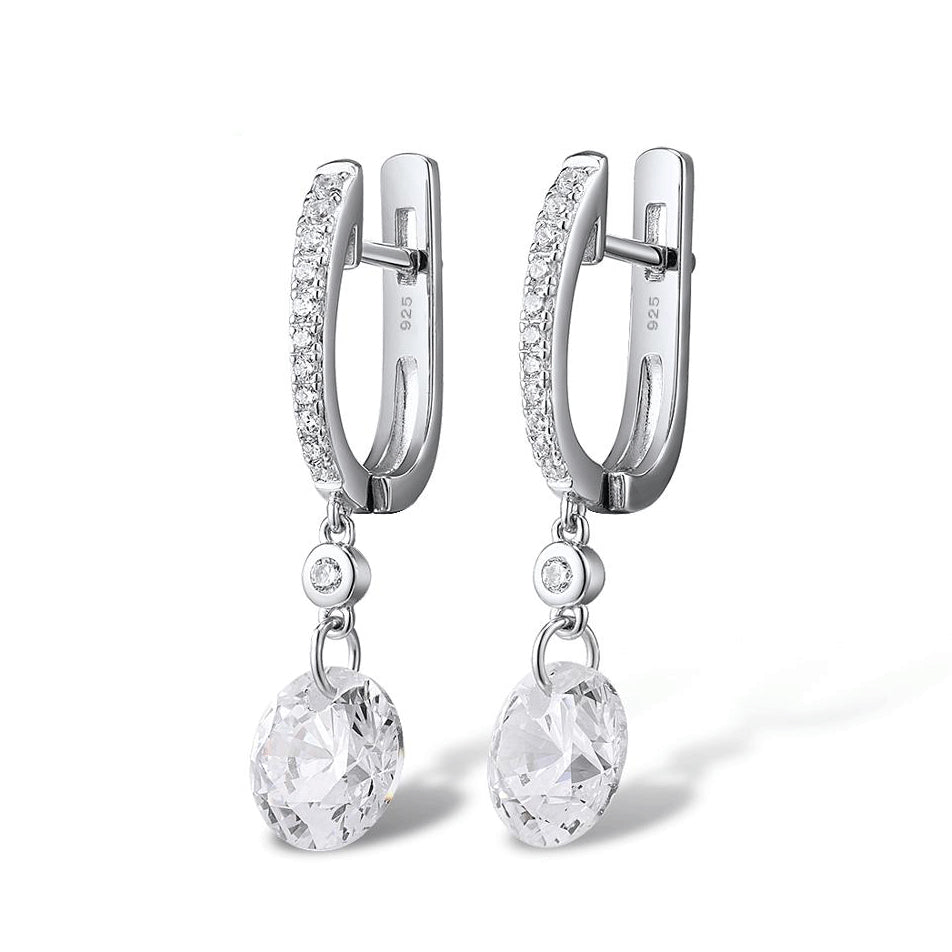 Silver Pave Dangle Earrings - Crystal Drop Charms (cubic zirconia)