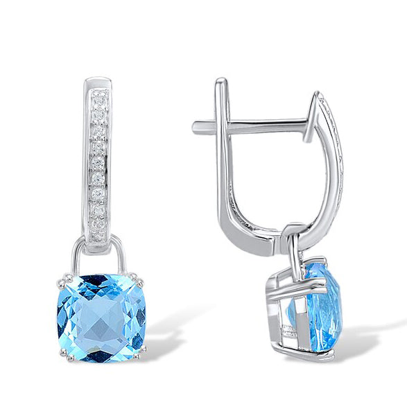Sky Blue Huggie Drop Earrings - 925 Sterling Silver & Cubic Zirconia