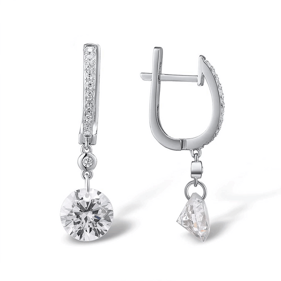 Featuring a Pave Cubic Zirconia Huggie design, these sparkle earrings wrap comfortably around the lobe. Made from clear / white Cubic Zirconia Crystals on genuine sterling silver, these silver drop dangle hoops are the perfect elegant twist to spice up any look! 