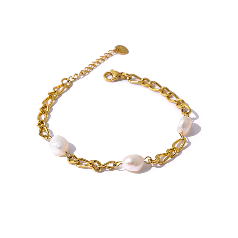 Gold Pearl Chain Bracelet - Gold Plated Stainless Steel (19-22cm)