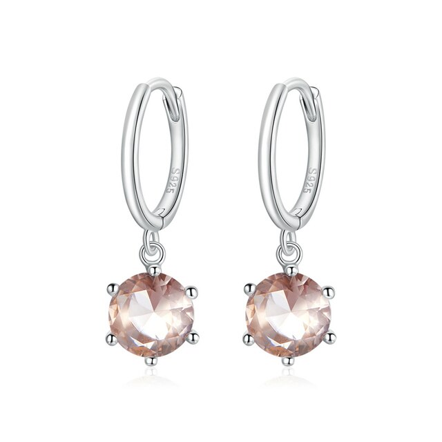 Light Peach Gem Crystal Huggie Earrings: Sterling Silver (cubic zirconia)  transparent, light peach, pastel washed out, flat top cut crystal, 